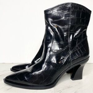 Franco Sarto Gwenyth Black Crocodile Pointy Toe Bootie 8 1/2 M